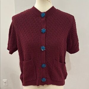 Women's Burgundy Sweater with Blue Accents